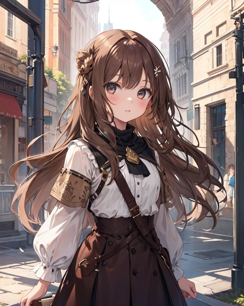 masterpiece,One girl, Sparrow, Brown Haired Girl, wearing knight&#39;s armor, Curly shorthair, Messy Hair, Black Skirt, The body is slim, Knight in armor, Medium chest, she closed her left eye, Shirt decoration,  Pie, Captivating look, Beautiful breasts, Round Breasts, Crimson Eyes, dress, mini skirt, Sitting in a medieval tavern, Ahoge, Captivating smile, breastplate