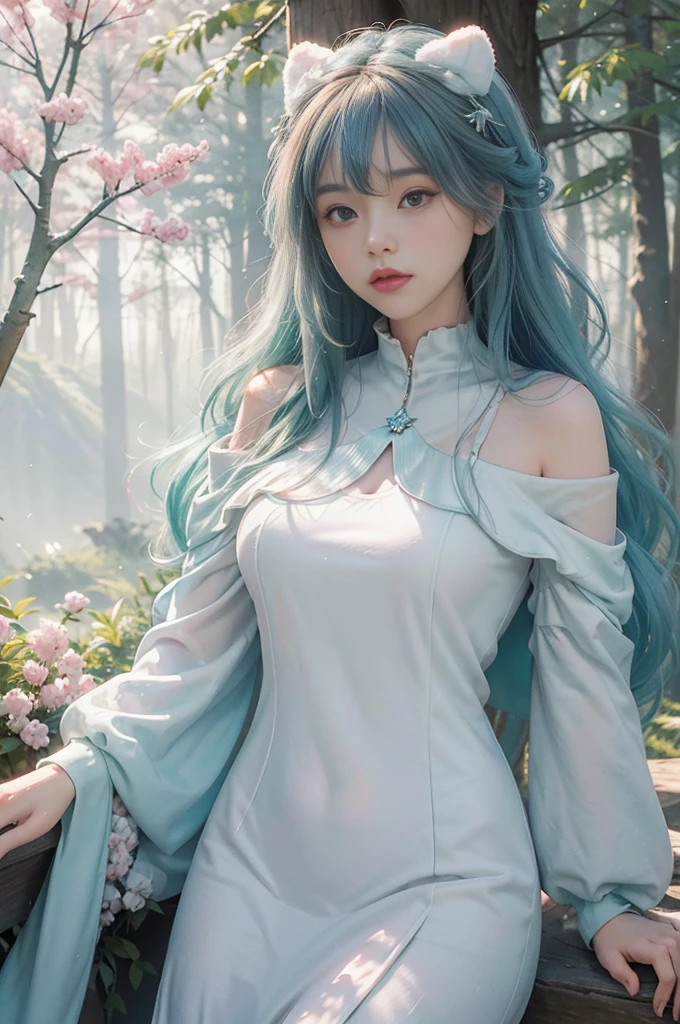 best qualtiy，tmasterpiece，Ultra-high resolution，（Fidelity：1.4），（Ultra photo realsisim）， （A high resolution）， （8k），（（1girll）），（Fluorescent color：1.4），（semi transparent：1.4），（retro filters：1.4），（fanciful：1.4），Candy World Disneyland，Ethereal soft fluffy soft soft soft landscape，Forest snowman，Pastel pink sky，Green and blue luster，Ethereal light pastels, Whimsical brilliance，Rainbow star diamond sparkling gemstone，The background is super realistic、ultra-quality cinematic lighting，huge detail，full HD painting，The painting is well lit，