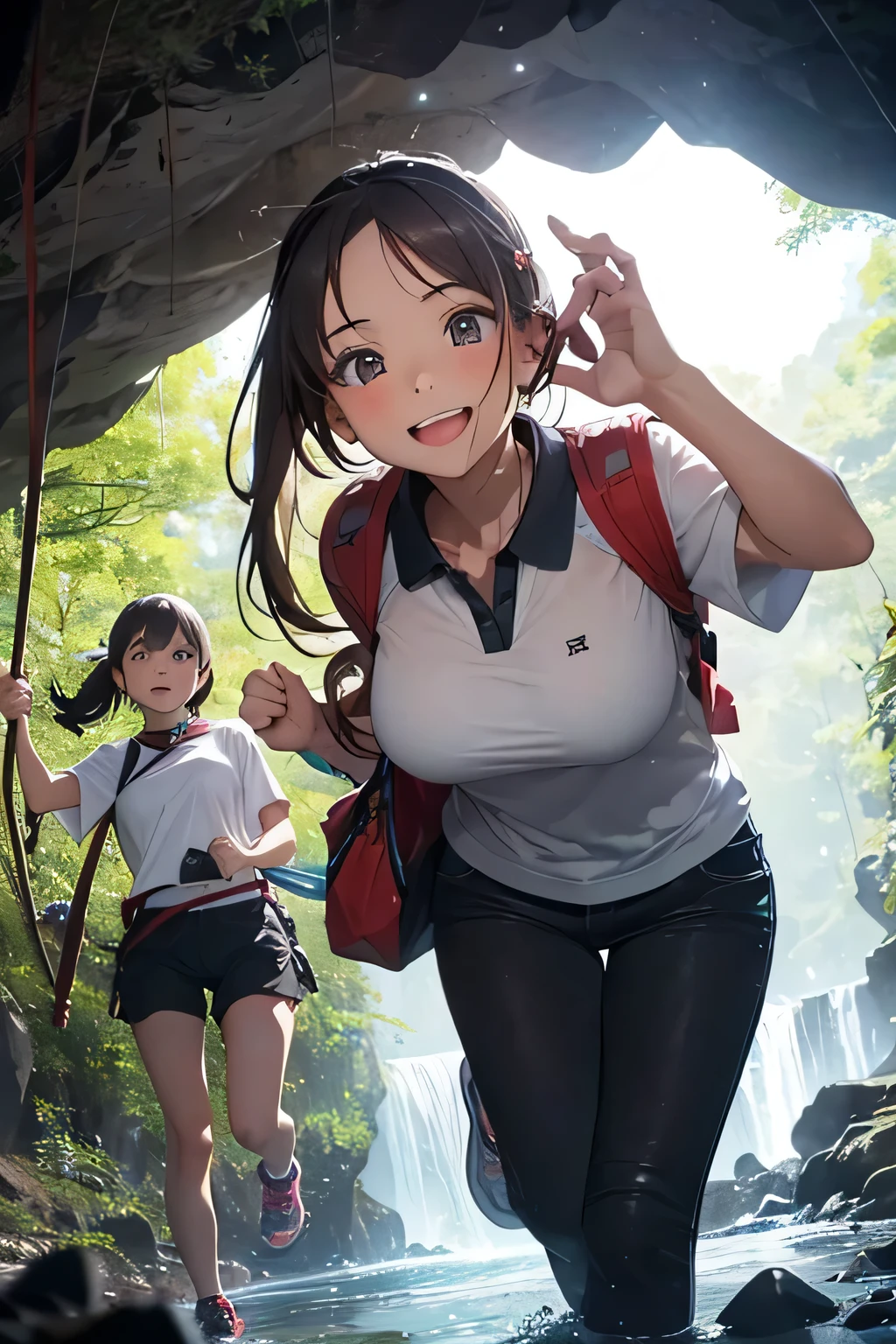 Highest quality、High resolution、Detailed Background、(Beautiful face in every detail:1.4)、Anatomically correct、Detailed facial expressions、(Detailed eyes:1.2)、Teenage beauty、(Huge breasts:1.2)、Highly detailed face、Light color hair、Braided bob cut、ponytail、Perfect body line、well-groomed eyebrows、Enjoy in nature、Hot days of summer vacation、Visiting a limestone cave、Mysterious atmosphere of the cave、
(Two beautiful girls having fun in a famous cave:1.5)、
Inside the cave, it is cool, and the stalactites illuminated by the light of a flashlight create a mysterious atmosphere.、
They run around happily and proceed deeper into the cave.、He looks up at the stalactites on the ceiling with a puzzled expression.、I cross the stream and enjoy the feel of the cave walls with my hands.、Spread out your lunch and eat、They are having a lively conversation and smiling at each other.、It gradually gets darker inside the cave.、Carrying a flashlight, I continue to explore deeper and deeper.、Fulfilling summer vacation memories、
We recommend a light jacket such as a T-shirt or polo shirt.、For bottoms, we recommend shorts or half pants.、Sneakers or trekking shoes are best、A headband that makes it easy to tie your hair up and a flashlight are useful.、Light outdoor fashion style、cute