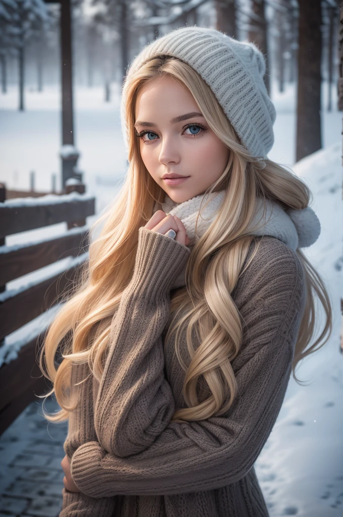 proFessional portrait photograph oF a gorgeous Norwegian girl in winter clothing with long wavy blonde hair, sultry Flirty look, gorgeous symmetrical Face, linda maquiagem natural, wearing elegante warm winter Fashion clothing, ((parado do lado de fora na rua nevada da cidade)), impressionante ambiente urbano moderno, ultra realistic, arte conceitual, elegante, Altamente detalhado, Intrincado, sharp Focus, depth oF Field, F/1. 8, 85mm, tiro médio, meio do tiro, (((proFessionally color graded))), bright soFt diFFused light, (volumetric Fog), tendências no instagram, hd 4k, 8K