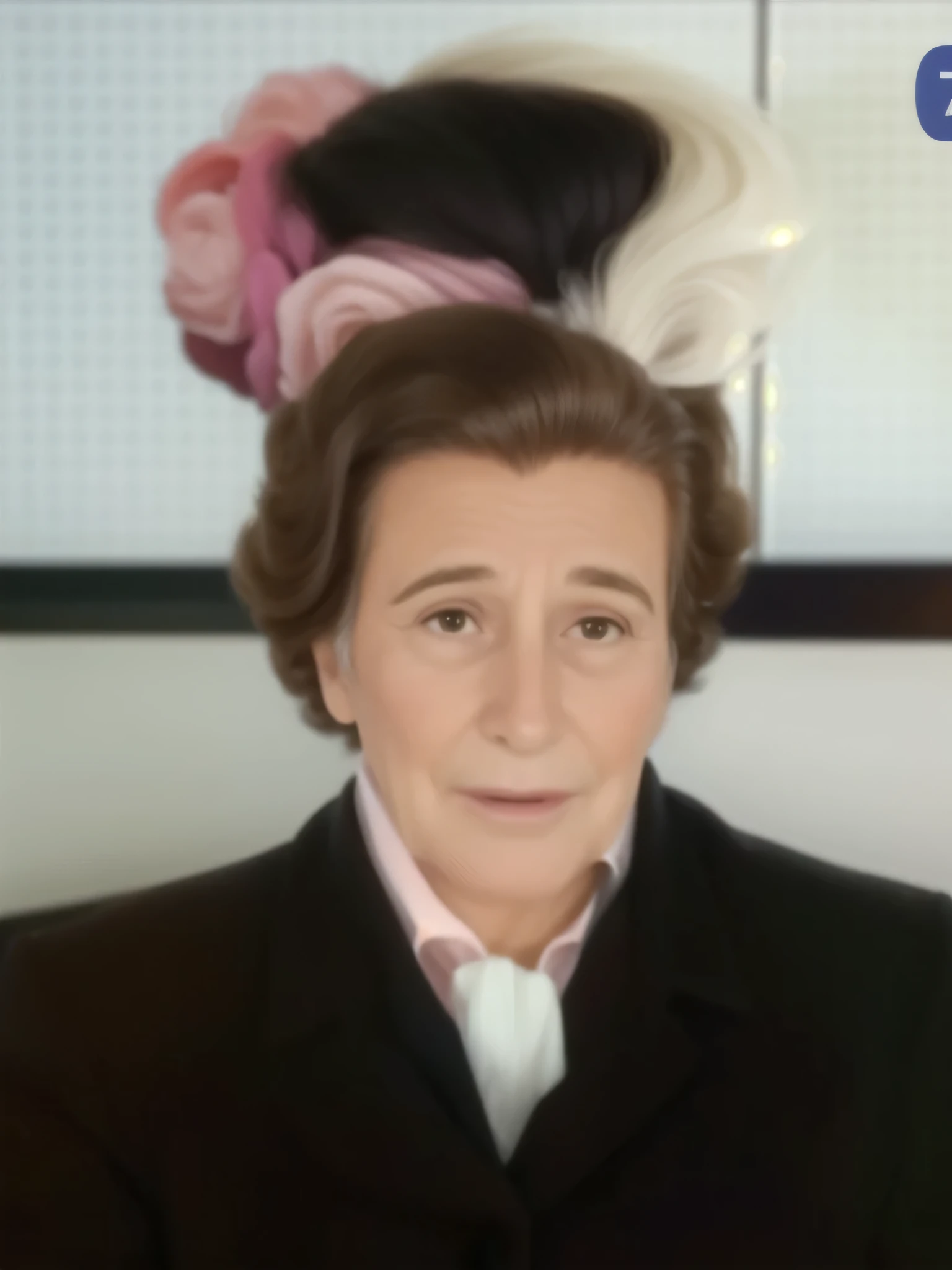 Woman first lady of Colombia , He is 75 years old, his hair is short wavy.