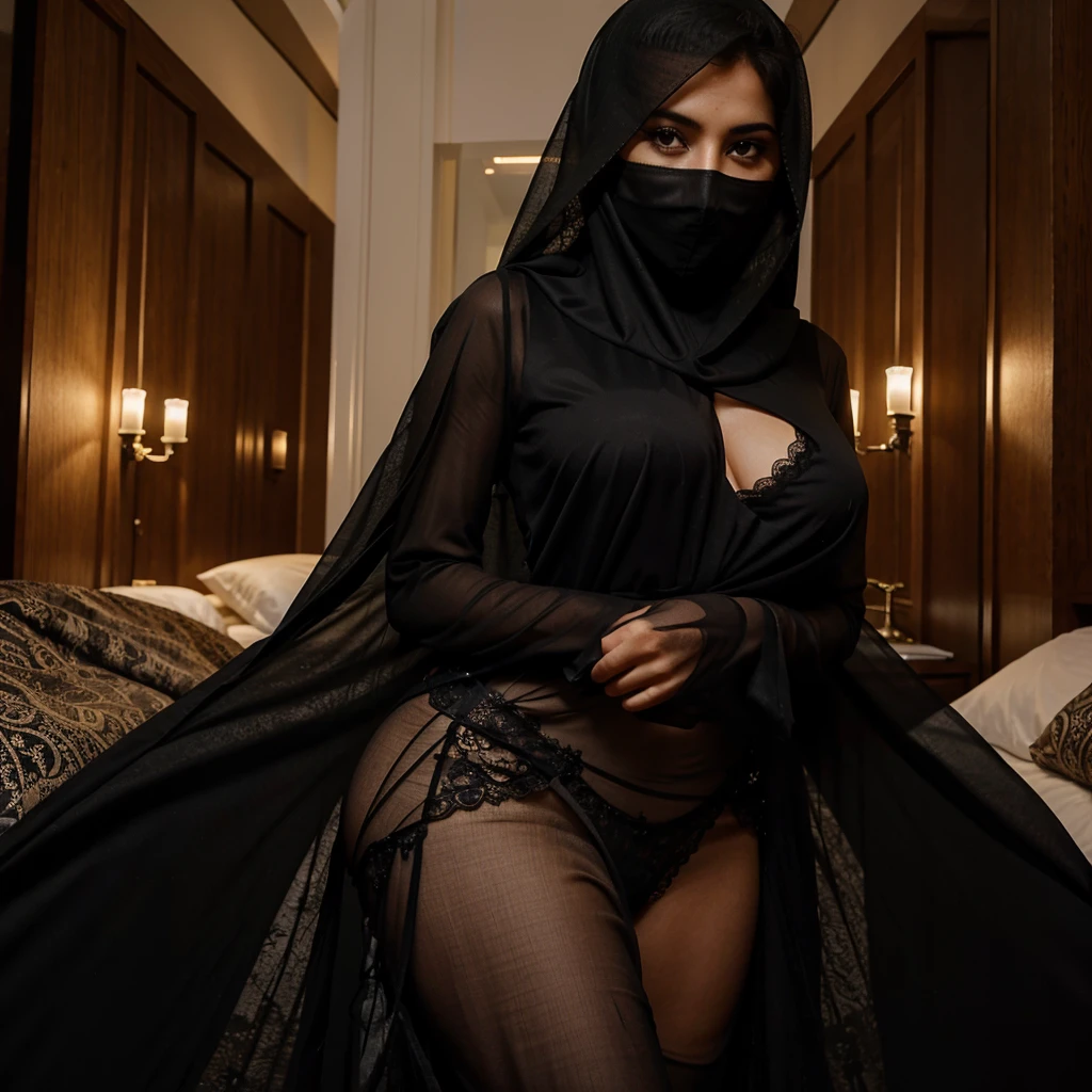 Arab mom with dark veil sexy dress 