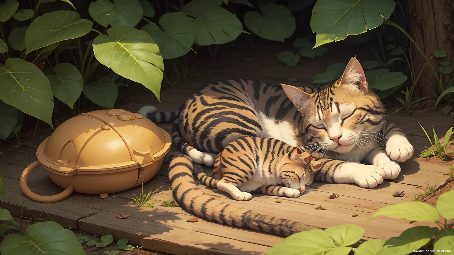 cat sleeping on the toad