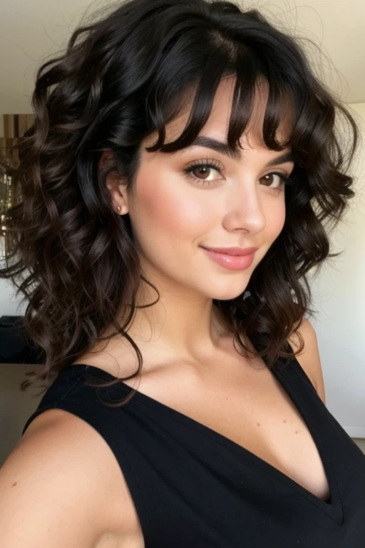 Brunette woman with curly black hair 