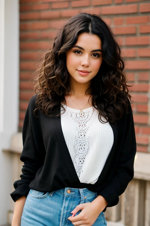 Brunette woman with curly black hair 