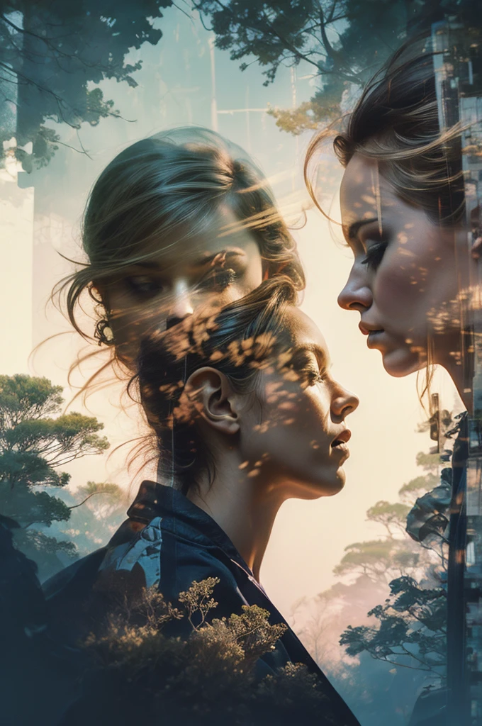 masterpiece, digital imaging, photography, double exposure, centered, white background, 1girl, elf, mythical forest, volumetric lighting, Symmetric, vibrant color, (epic composition, epic proportion), HD,Environmental Theme,eco