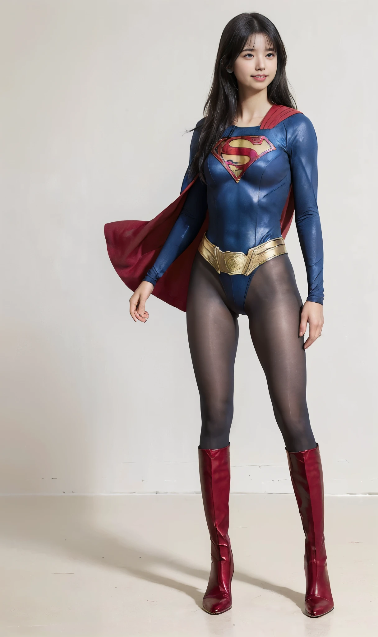 No background、(((Beautiful legs in black tights.)))、(((Legally express the beauty of your smile)))、((((Make the most of your original images)))、(((体にぴったりフィットするSupergirl Costume)))、(((Supergirl Costume)))、(((short and beautiful hair)))、(((suffering)))、(((Please wear black tights....、Wear red boots)))、((Best image quality、8k))、((Highest quality、8k、masterpiece:1.3))、(((Preserve background )))、Sharp focus:1.2、Beautiful woman with perfect figure:1.4、Slim Abs:1.2、Wet body:1.5、Highly detailed face and skin texture、8k