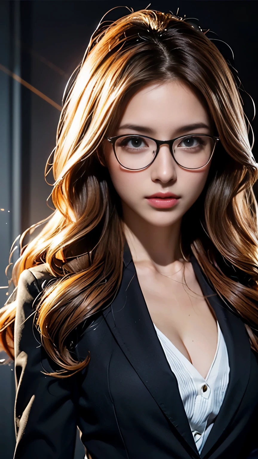 Highest quality, Highest quality, 16K, Unbelievably absurd, Very detailed, delicate and dynamic, Detailed facial depiction, Anatomically accurate skeleton, Particles reflect light, Diffuse reflection of light, Vortex of Light, Files on the desk, Spotlight, trial所, trial, Defense, Glassesが光を反射する, Create amazing image effects, Close-up, (sole sexy lady, big firm bouncing busts, long wavy blonde hair, lawyer, Powerful, Chic black suit, White blouse, pants suit, High heels, Glasses, Serious, Self, enthusiasm, Spiel, Stand up and read the document, Glassesを手で押し上げる,)