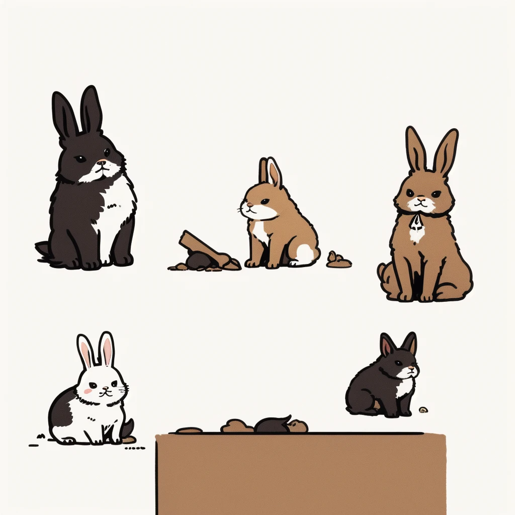 translation, No humans, Simple Background, White Background, animal focus, Sitting, Rabbit, Brush Sticker, dog, View your viewers, alone, whole body, animal