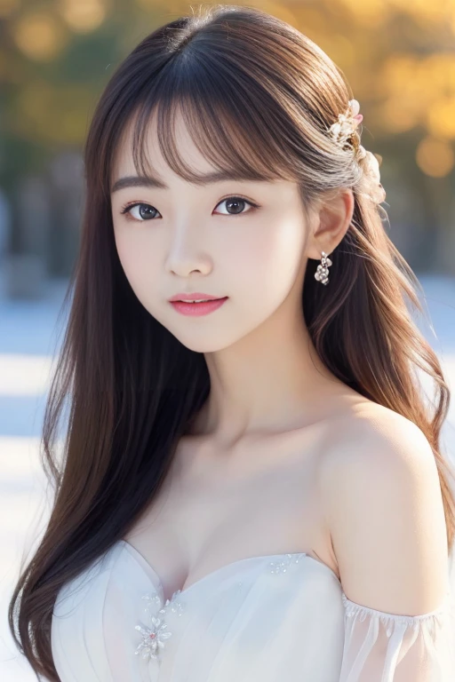 (((masterpiece))), (One beautiful Japan girl, classmates, Pure Innocence,Innocence,kawaii) ,超A high resolution, Realistic, ultra-detailliert, 8K,top-quality, Extremely detailed, Detailed background,A slender,(a ,kawaii系,adorable 14 year oerfect body:1.1),((straight black hair)),Super Detailed Face、Detailed lips、A detailed eye、Photorealistic:1.37,no-makeup,Smile,show me your beautiful teeth,small gravure idol,Transparent skin、Portrait Mode, and a large depth of field, 45 Degree View, Royal sister, Gentle, ((Best Quality, 8K, masutepiece: 1.3)), Focus: 1.2, Stand sideways, (Chest close-up: 1.3), ((Delicate long hair)), Highly detailed facial and skin texture, Detailed eyes, Double eyelids, long eyelashes, (Snow White skin), Whitening skin, soft chiffon transparent dress, Long skirt, mercury dress, Elegant dress, wearing an elegant slutty dress, soft elegance, Stylish outfit, rosy cheeks, peaceful ambiance, ethereal beauty,