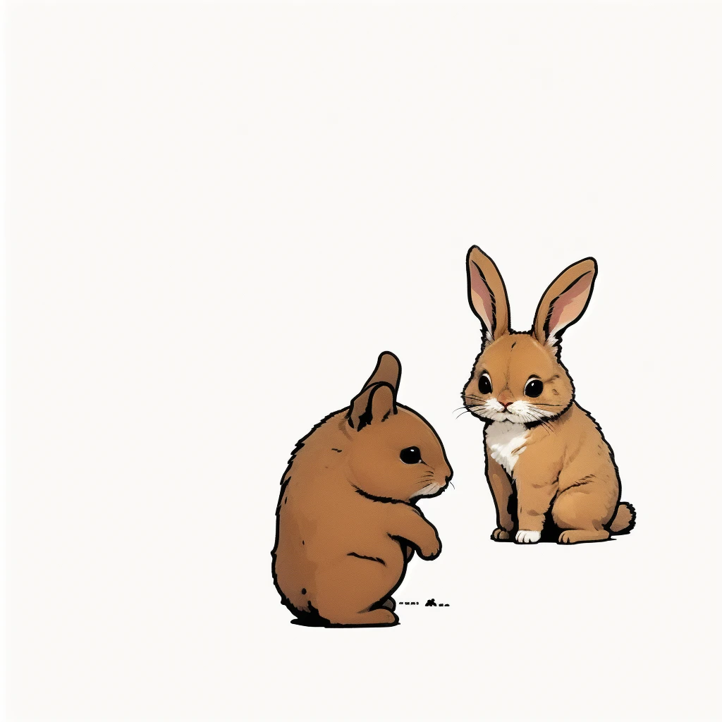 translation, No humans, Simple Background, White Background, animal focus, Sitting, Rabbit, Brush Sticker,  View your viewers, alone, whole body, animal