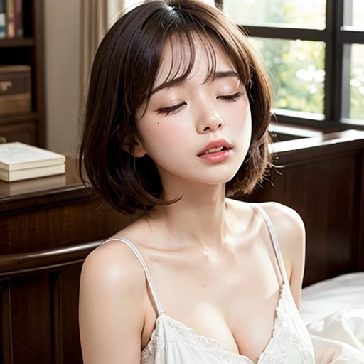 (masutepiece, Best Quality:1.2), 8K, Official art,on the bed、cum on、cum on、cum on、feels good、Close both eyes、Wrinkles between the eyebrows、regrettable、Tears、 kawaii faces、full body Esbian、、Facing up、skinny、14years、、Eyes closed、Deep sadness、Sorrow、look up sky、Opening Mouth、screeming、 unbelievable Ridiculous