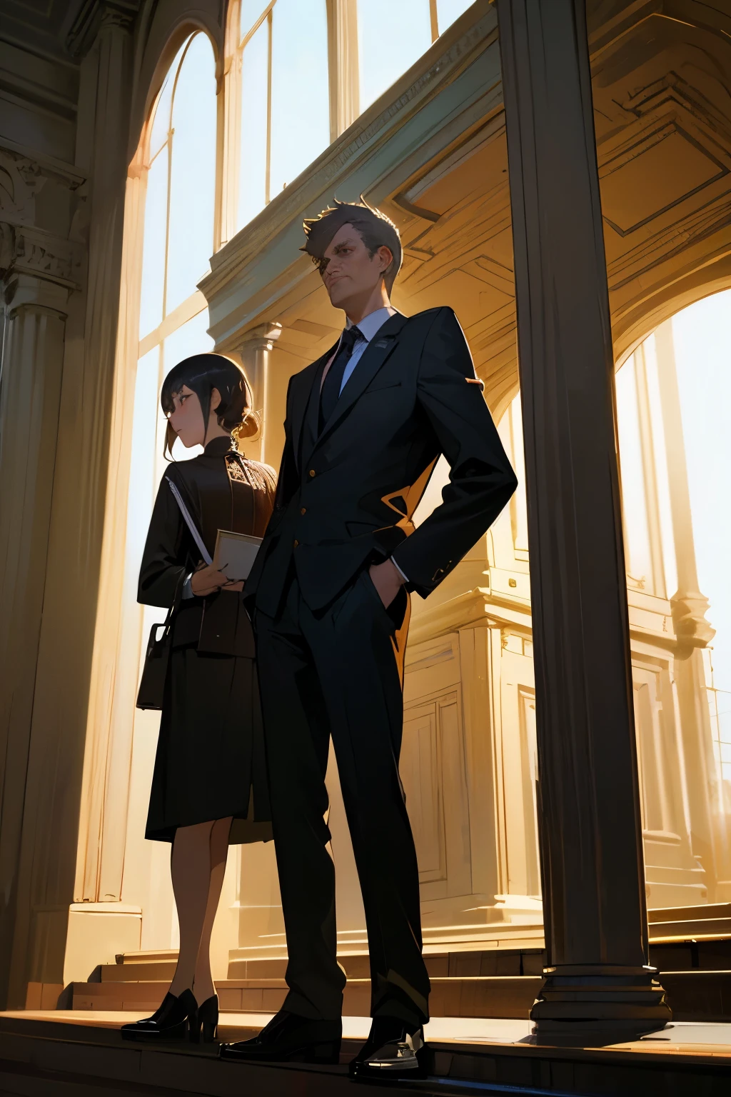 Lawyers standing, the courthouse, masterpiece, best quality, high resolution, detailed,