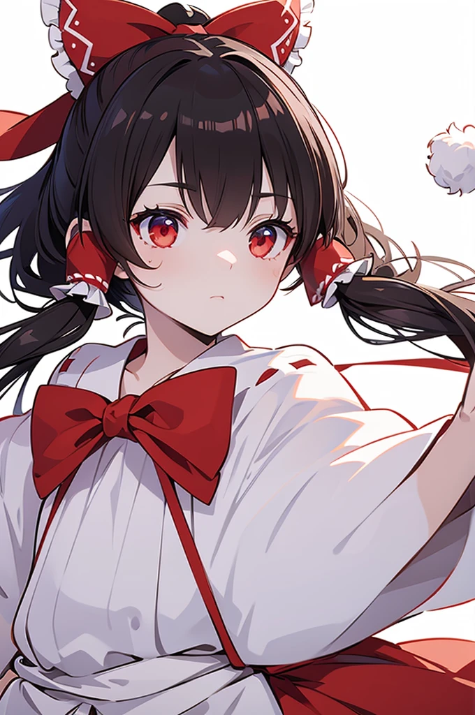 ((Highest quality)) 8k Hakurei Reimu Serious profile ((White background))