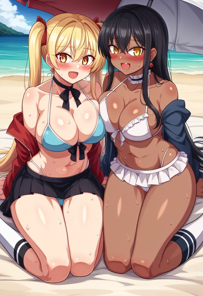 Long Hair、chest、Staring at the audience、blush、smile、Open your mouth、bangultiple Girls、skirt、Blonde Hair、大きなchest、Black Hair、Knee socks、Long sleeve、ribbon、belly button、Two Girls、chestの谷間、Exposing shoulders、Twin tails、jewelry、Sitting、clavicle、Jacket、Swimwear、ヘアribbon、Yellow Eyes、:d、bikini、Thighs、Earrings、Outdoor、Frills、Open clothes、null、choker、Daytime、Dark Skin、ミニskirt、Off the shoulder、stomach、Manicure、Dark Skinの女性、青null、青いskirt、Wet、Kneel、Skin irregularities、Thighsストラップ、umbrella、High leg、黒いchoker、Split seat、Beach、chestを押さえる、Nettai、Front tie top、Frills bikini、ピンクのbikini、マイクロskirt、bikini skirt、Asymmetric docking、Nettai Knee socks、Beach パラソル