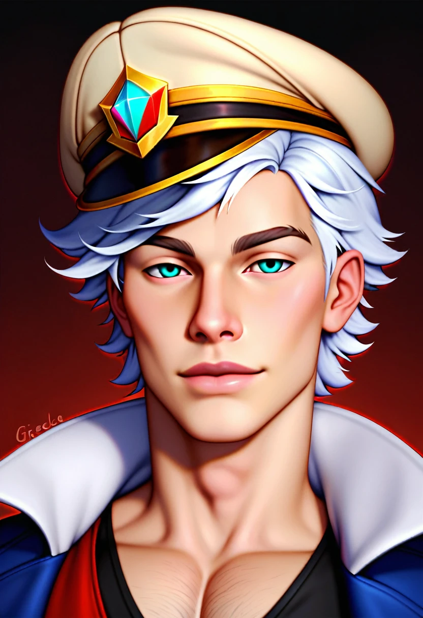 (masterpiece), (best quality), detailed face, 1boy, solo, fiercelink, male focus, hat, white hair