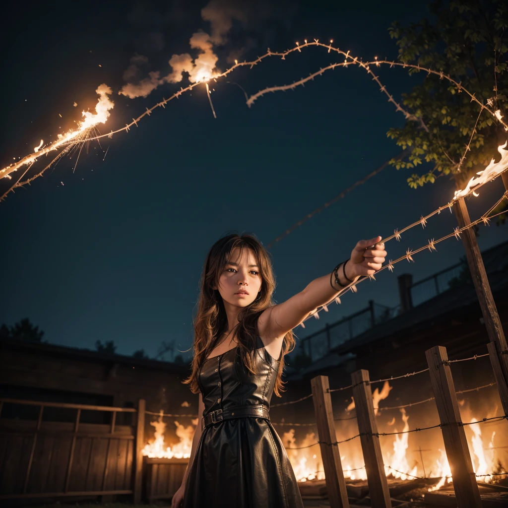 karo, barbed wire, canons , fire