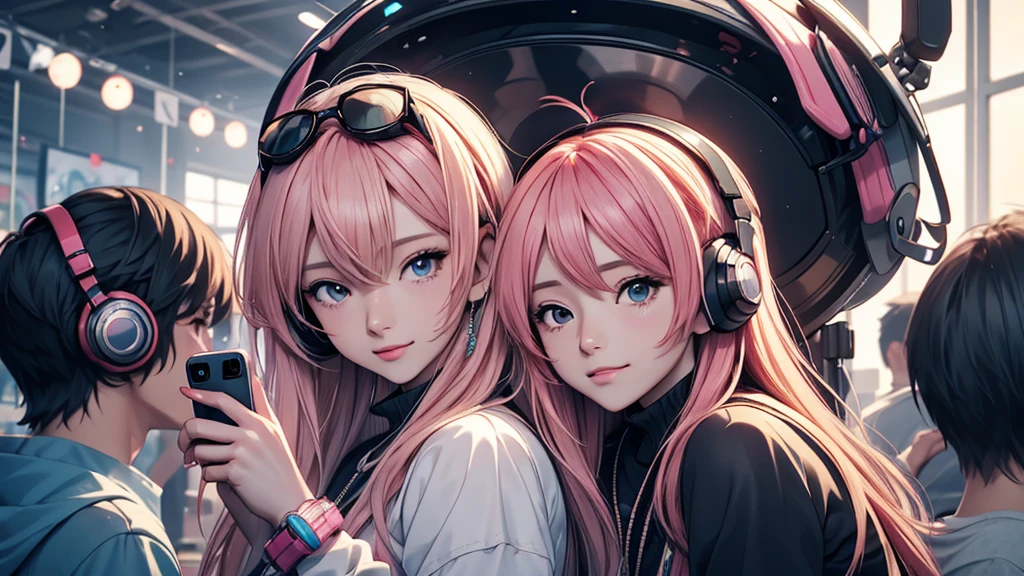 Woman wearing headphones, Anime Style 4 k, anime wallpaper 4k, anime wallpaper 4k, 4k anime wallpaper, anime art wallpaper 4k, anime art wallpaper 4k, Anime Style. 8k, Anime atmosphere, , Ultra HD Anime Wallpaper, Anime Art Wallpaper 8K, Anime Background,landscape、smartphone、iPhone、Telephone、Look at your smartphone、smartphoneで遊ぶ