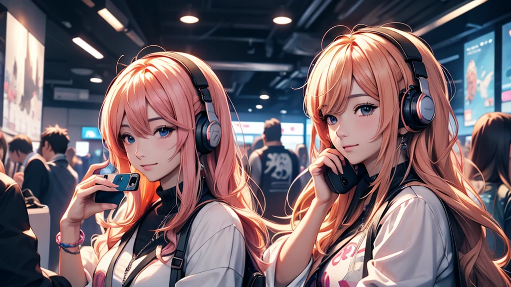 Woman wearing headphones, Anime Style 4 k, anime wallpaper 4k, anime wallpaper 4k, 4k anime wallpaper, anime art wallpaper 4k, anime art wallpaper 4k, Anime Style. 8k, Anime atmosphere, , Ultra HD Anime Wallpaper, Anime Art Wallpaper 8K, Anime Background,landscape、smartphone、iPhone、Telephone、Look at your smartphone、smartphoneで遊ぶ