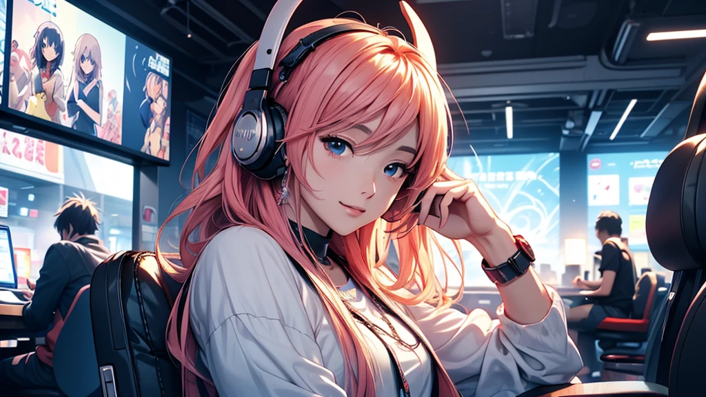 Woman wearing headphones, Anime Style 4 k, anime wallpaper 4k, anime wallpaper 4k, 4k anime wallpaper, anime art wallpaper 4k, anime art wallpaper 4k, Anime Style. 8k, Anime atmosphere, , Ultra HD Anime Wallpaper, Anime Art Wallpaper 8K, Anime Background,landscape、smartphone、iPhone、Telephone、Look at your smartphone、smartphoneで遊ぶ、1 person