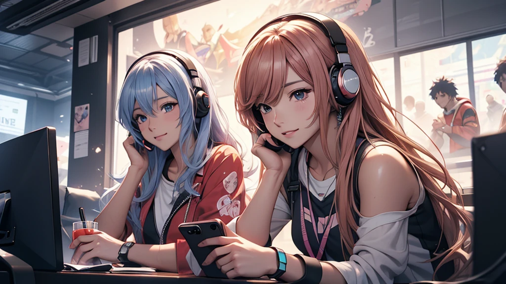 Woman wearing headphones, Anime Style 4 k, anime wallpaper 4k, anime wallpaper 4k, 4k anime wallpaper, anime art wallpaper 4k, anime art wallpaper 4k, Anime Style. 8k, Anime atmosphere, , Ultra HD Anime Wallpaper, Anime Art Wallpaper 8K, Anime Background,landscape、smartphone、iPhone、Telephone、Look at your smartphone、smartphoneで遊ぶ、1 person