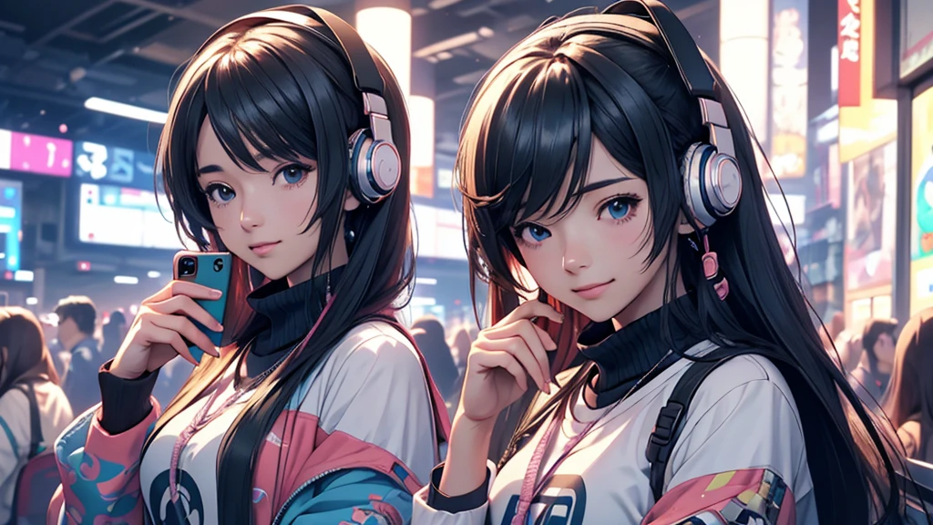 Woman wearing headphones, Anime Style 4 k, anime wallpaper 4k, anime wallpaper 4k, 4k anime wallpaper, anime art wallpaper 4k, anime art wallpaper 4k, Anime Style. 8k, Anime atmosphere, , Ultra HD Anime Wallpaper, Anime Art Wallpaper 8K, Anime Background,landscape、smartphone、iPhone、Telephone、Look at your smartphone、smartphoneで遊ぶ、1 person