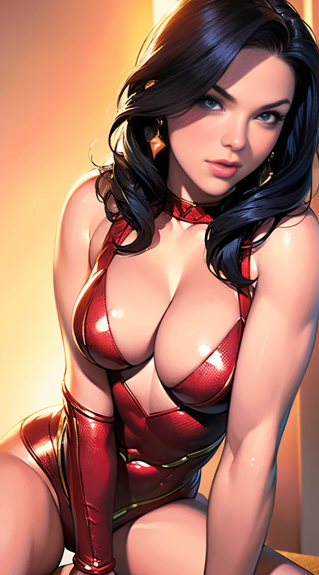 ( work of art, 4k resolution, ultra-realistic, very detailled) linda e sexly donna Troy ,beautiful detailed eyes,beautiful detailed lips,extreme detailed face,long eyelashes, sexly,soft lighting,subtle background,professional photograpy,vivid colors whole body ,  by a fan, blushed face () whole body (seducer) (Soon to ) (biting lip eyes) (Donna Troia) (red outfit) (wonder Girl) 
 (DC Comics) portrait photography by artgerm, no estilo do realismo, shining skin, , natural lighting, Defined full lips. feminine body whole body