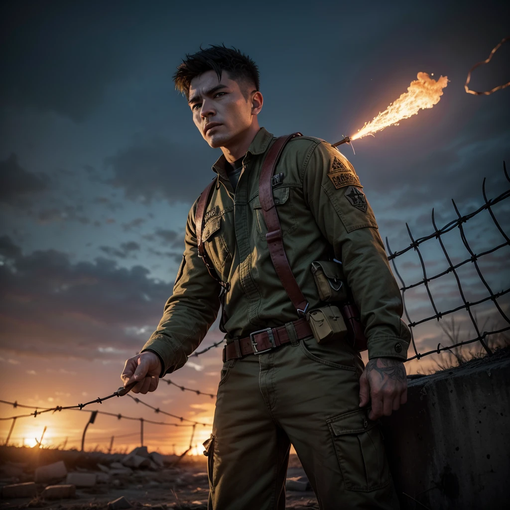 hell war soldier fire barbed wire