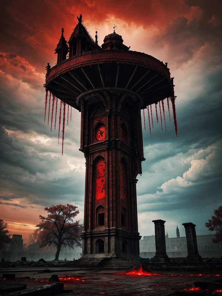 The sky is turning red
Return to power draws near
Fall into me, the sky's crimson tears
Abolish the rules made of stone
Pierced from below, souls of my treacherous past
Betrayed by many
Now ornaments dripping above
Awaiting the hour of reprisal
Your time slips away
Raining blood
From a lacerated sky
Bleeding its horror
Creating my structure
Now I shall reign in blood