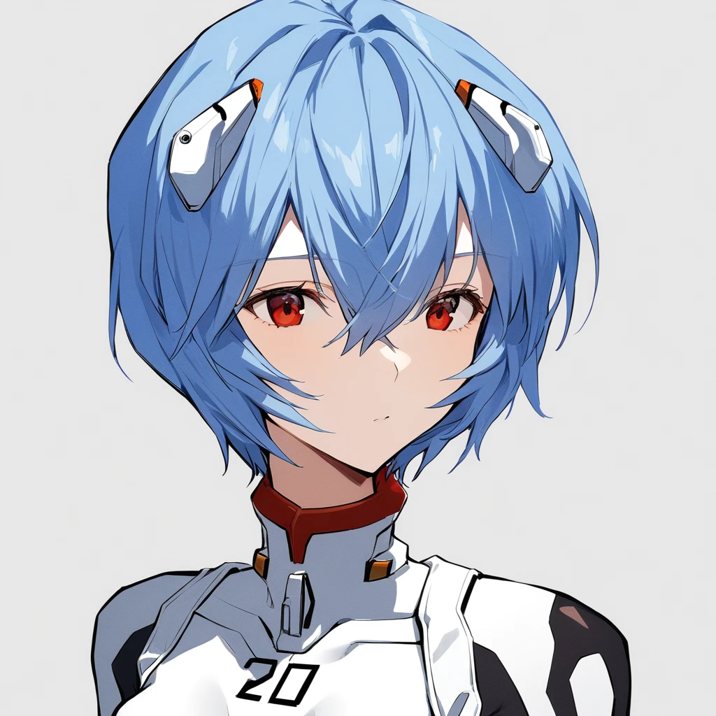 One Girl, Ayanami Rei, alone, Red eyes, Plug Suit, short hair, Blue Hair, chest, Bodysuits, Upper Body, White Background, white Bodysuits, Simple Background, Interface Headset, bangs, Mouth closed, Hair between the eyes, medium chest, medium quality, slow,