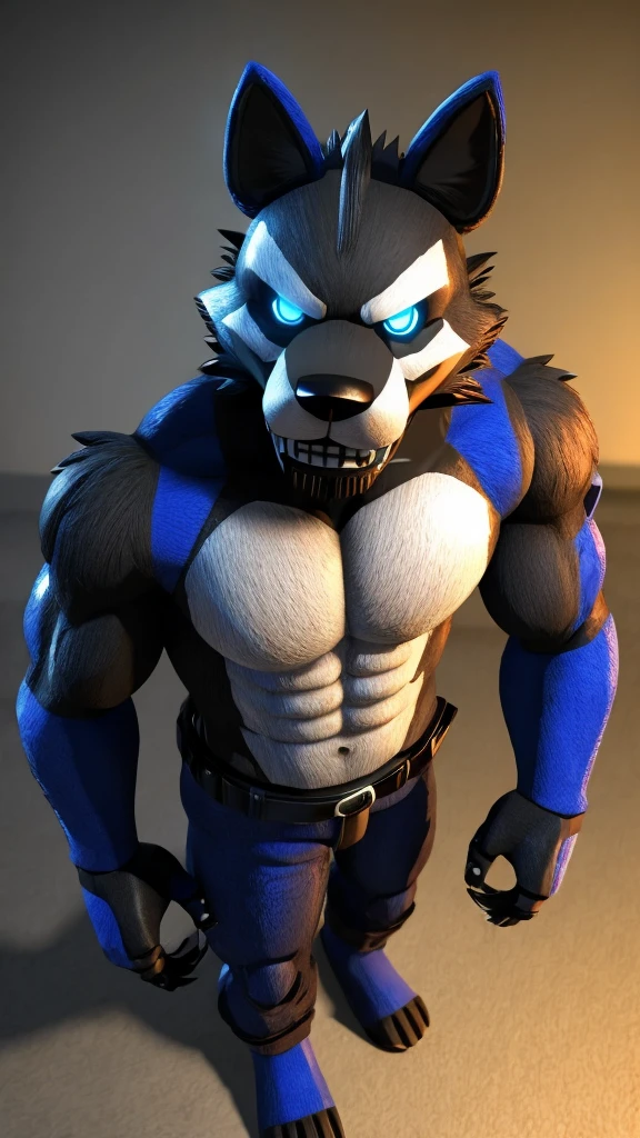 Un personaje five nights at freddy's security breach lobo de color negro y azul formato 3D