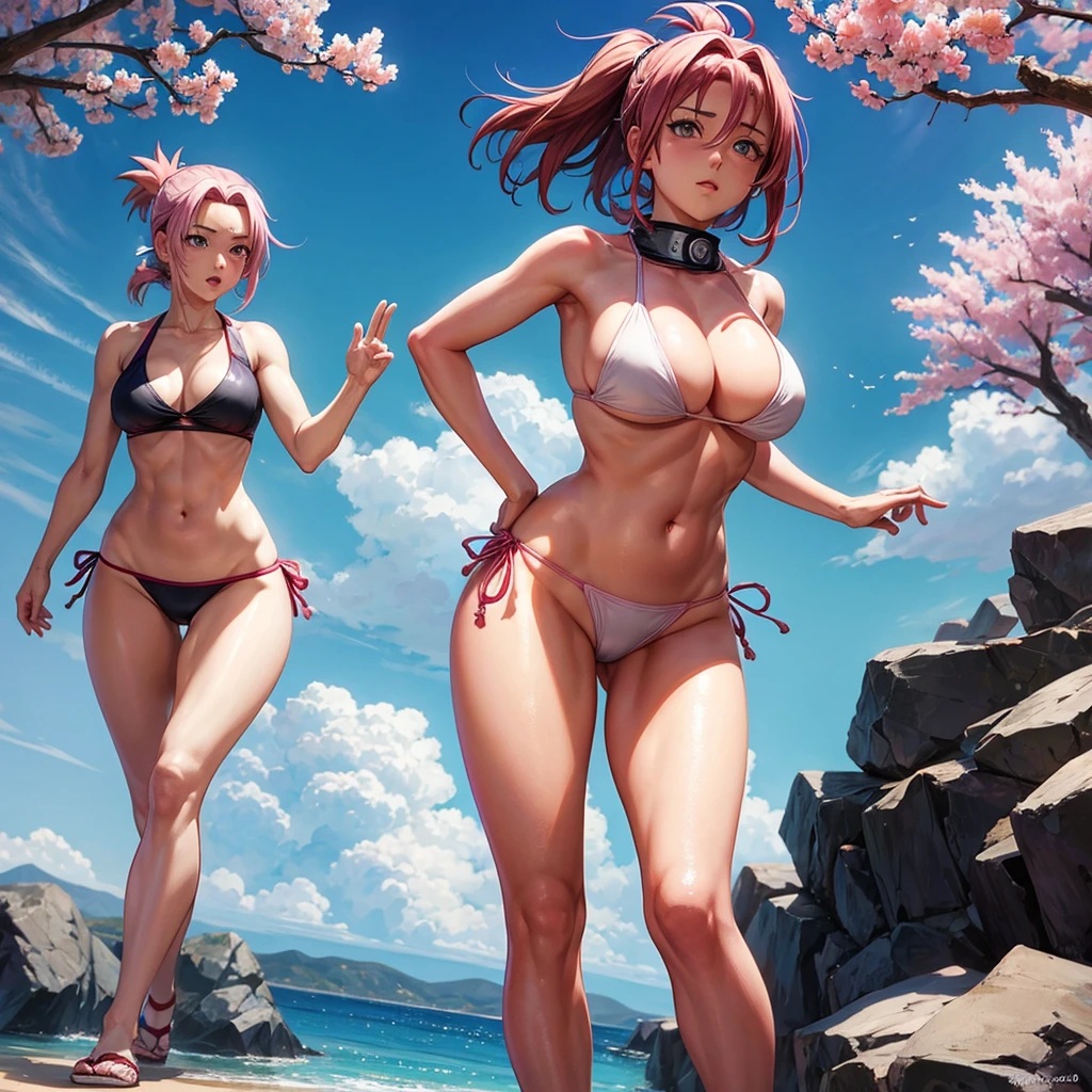 Sakura from Naruto in a tight bikini and her weight is noticeable