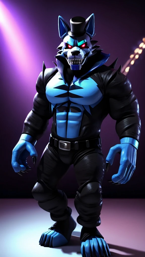 Un personaje five nights at freddy's security breach lobo de color negro y azul y que sea Nightmare formato 3D