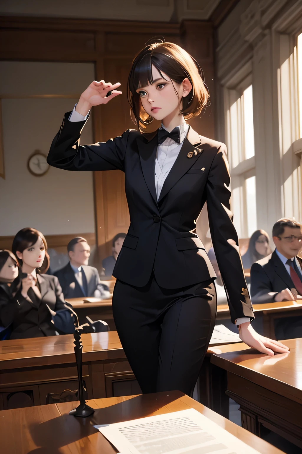 Woman Lawyer, arguments in trial court, defendants, and judges, jurors,