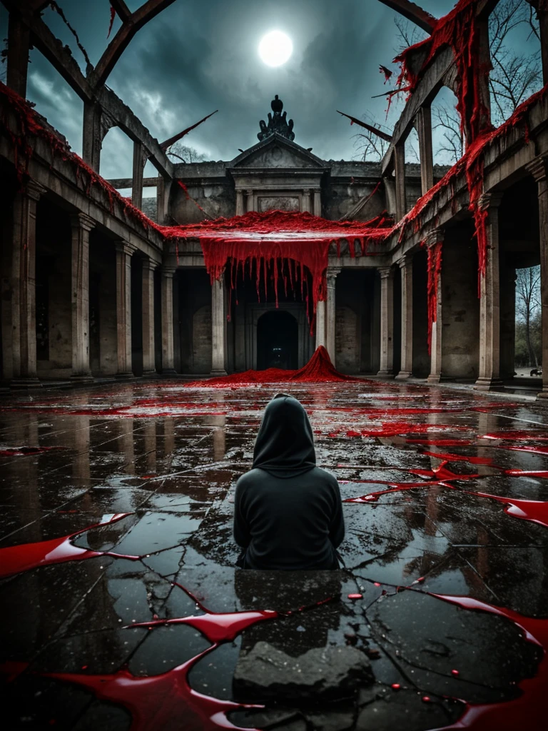 The sky is turning red
Return to power draws near
Fall into me, the sky's crimson tears
Abolish the rules made of stone
Pierced from below, souls of my treacherous past
Betrayed by many
Now ornaments dripping above
Awaiting the hour of reprisal
Your time slips away
Raining blood
From a lacerated sky
Bleeding its horror
Creating my structure
Now I shall reign in blood