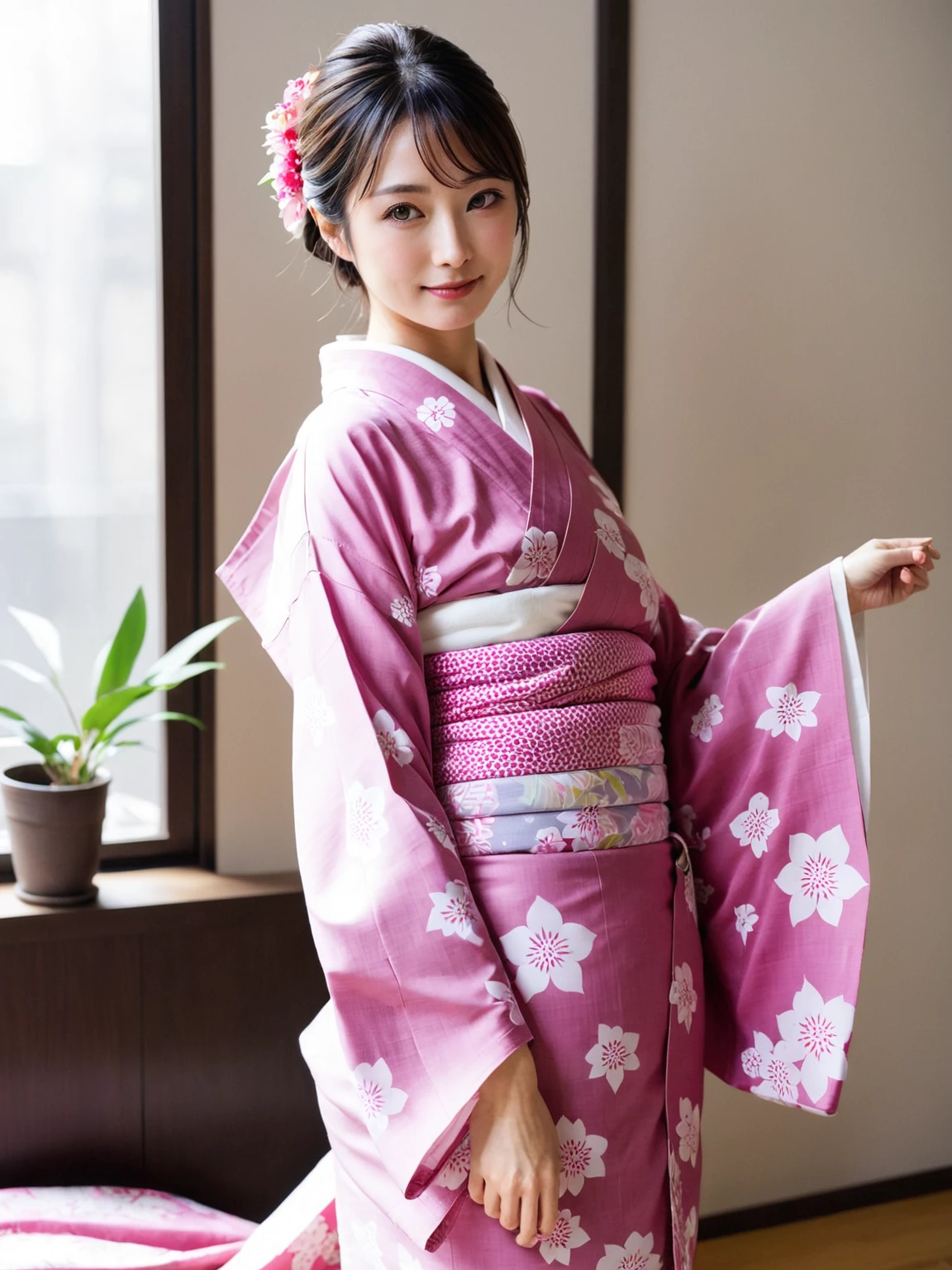Try on a yukata、Japanese women、see-through yukata