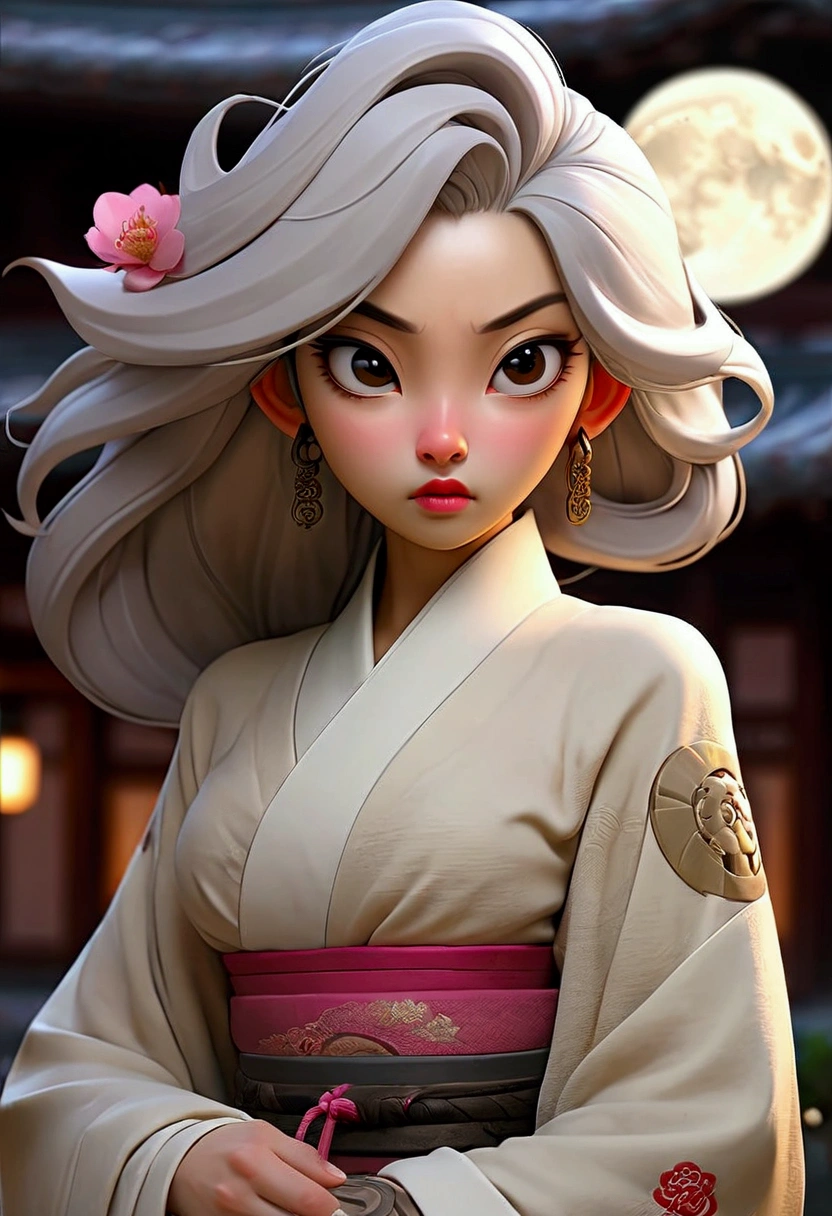masterpiece, better, evening, full moon, 1 female, mature woman, Chinese style, Ancient China, older sister, Royal Sister, cold face, expressionless, Silver white long hair woman, light pink lips, calm, intellectual, hitomi gris, killer, long sword, swordsman, struggle, street view, Facial details, naked, pink nipples, pierced nipples

