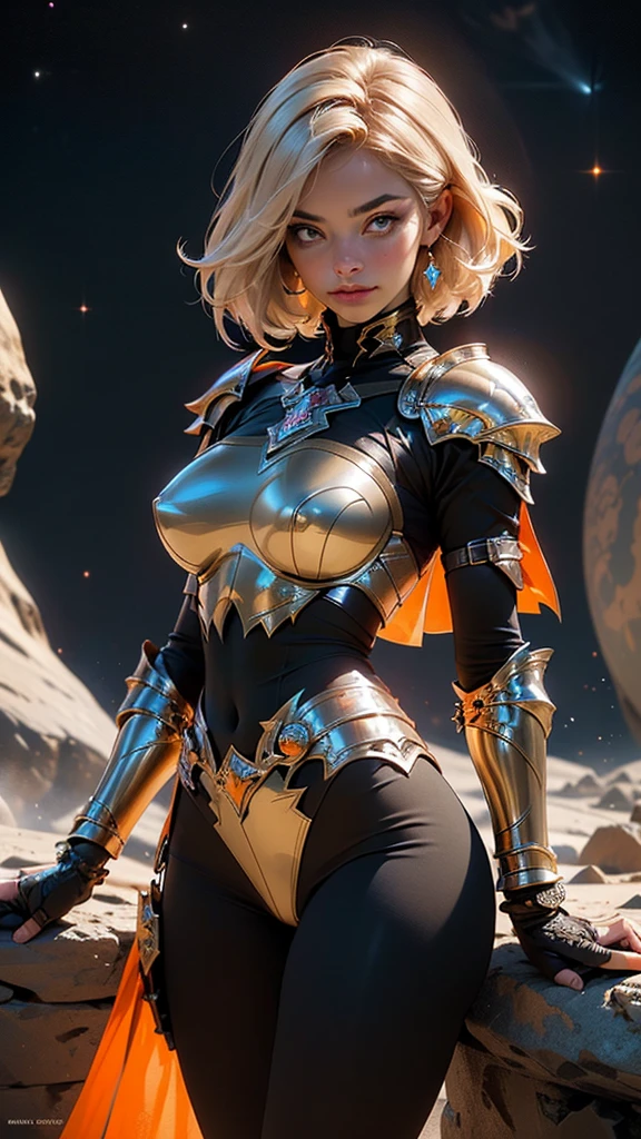 girl,1girl,

(large breasts:1.5),((((platinum blonde hair, hair under the helmet)))),(((gold_eyes:1.3))),intricate eyes,beautiful detailed eyes,symmetrical eyes,((((tan,dark skin,black skin:1.35,dark-skinned_female,dark skin:1.3,ebony skin,lustrous skin:1.5,bright skin: 1.5,shiny skin,very shiny skin,shiny body)))),(spider lower abdomen,narrow waist,wide hip,athletic body,inflated legs,thick thighs),(((detailed face))),beautiful detailed lips,

cute,slutty,sensual,seductive look,seductive,((erotic)),(((nsfw))),

A woman in armor,full armor,helmet,armor,breastplate,delicate,(huge helmet:1.4),lush detail,shoulder pads,Small leather panties,Torn rugby team t-shirt,almost naked,minimal clothing,Metal protection on arms, armor painted with aggressive graphics,1 cute girl with technical clothes,((mechanical spider parts,circles,fractals on her clothes)),(((orange armor,orange theme clothes,intricate armor))),

dynamic and seductive pose,looking at viewer,embarrassed,centered,scale to fit dimensions,Rule of thirds,

((Fantastical Bridge Ancient:1.5, dark stone-built, Glowing blue:1.5)),((Starry sky,Unknown constellations)),(Night, Silence,Mystery),((Dark tones in the background)),((broken earth,asteroid field:1.5)),(jagged dark rocks boulders and debris shooting into the air:1.3),Extraterrestrial scenery,dark asteroid belt,surrounded by several dark asteroids glowing with fiery auras, vast and mysterious universe,cosmic landscape,mysterious planet,scenery:1.25,((intricate scenery)),(black background, stars that do not shine, sense of space),

(Glossy Ancient ornaments),highres,sharp focus,(ultra detailed,extremely detailed),(photorealistic artwork:1.37),(extremely detailed CG unity 8k wallpaper),(((vibrant colors,vibrant theme))),(intricate),(masterpiece),(best quality),artistic photography,(photography taken by sldr),(intricate background),perfect rendered face,perfect face details,realistic face,photo realistic,((intricate detail)),(((realism))),
