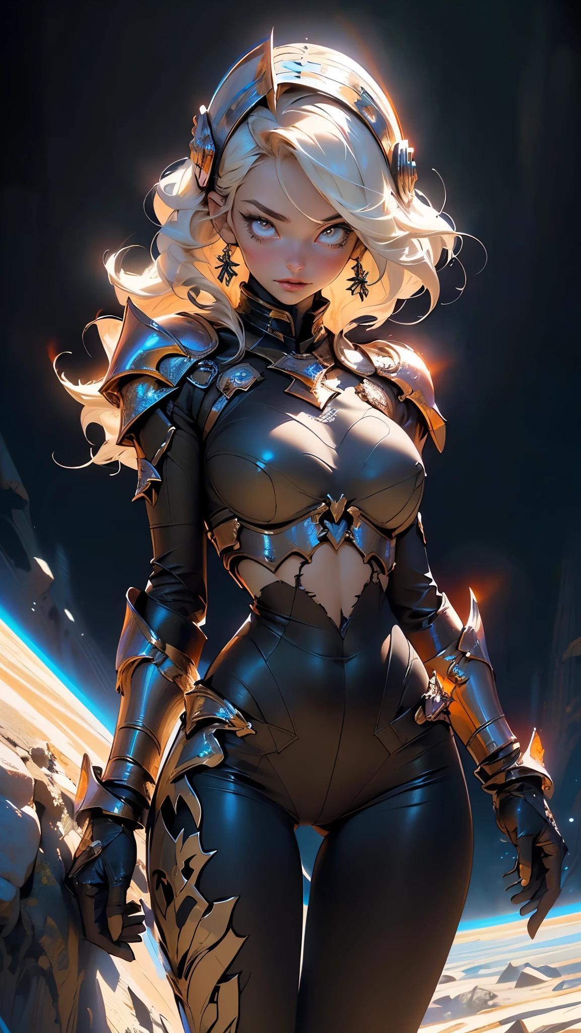 girl,1girl,

(large breasts:1.5),((((platinum blonde hair, hair under the helmet)))),(((gold_eyes:1.3))),intricate eyes,beautiful detailed eyes,symmetrical eyes,((((tan,dark skin,black skin:1.35,dark-skinned_female,dark skin:1.3,ebony skin,lustrous skin:1.5,bright skin: 1.5,shiny skin,very shiny skin,shiny body)))),(spider lower abdomen,narrow waist,wide hip,athletic body,inflated legs,thick thighs),(((detailed face))),beautiful detailed lips,

cute,slutty,sensual,seductive look,seductive,((erotic)),(((nsfw))),

A woman in armor,full armor,helmet,armor,breastplate,delicate,(huge helmet:1.4),lush detail,shoulder pads,Small leather panties,Torn rugby team t-shirt,almost naked,minimal clothing,Metal protection on arms, armor painted with aggressive graphics,1 cute girl with technical clothes,((mechanical spider parts,circles,fractals on her clothes)),(((orange armor,orange theme clothes,intricate armor))),

dynamic and seductive pose,looking at viewer,embarrassed,centered,scale to fit dimensions,Rule of thirds,

((Fantastical Bridge Ancient:1.5, dark stone-built, Glowing blue:1.5)),((Starry sky,Unknown constellations)),(Night, Silence,Mystery),((Dark tones in the background)),((broken earth,asteroid field:1.5)),(jagged dark rocks boulders and debris shooting into the air:1.3),Extraterrestrial scenery,dark asteroid belt,surrounded by several dark asteroids glowing with fiery auras, vast and mysterious universe,cosmic landscape,mysterious planet,scenery:1.25,((intricate scenery)),(black background, stars that do not shine, sense of space),

(Glossy Ancient ornaments),highres,sharp focus,(ultra detailed,extremely detailed),(photorealistic artwork:1.37),(extremely detailed CG unity 8k wallpaper),(((vibrant colors,vibrant theme))),(intricate),(masterpiece),(best quality),artistic photography,(photography taken by sldr),(intricate background),perfect rendered face,perfect face details,realistic face,photo realistic,((intricate detail)),(((realism))),
