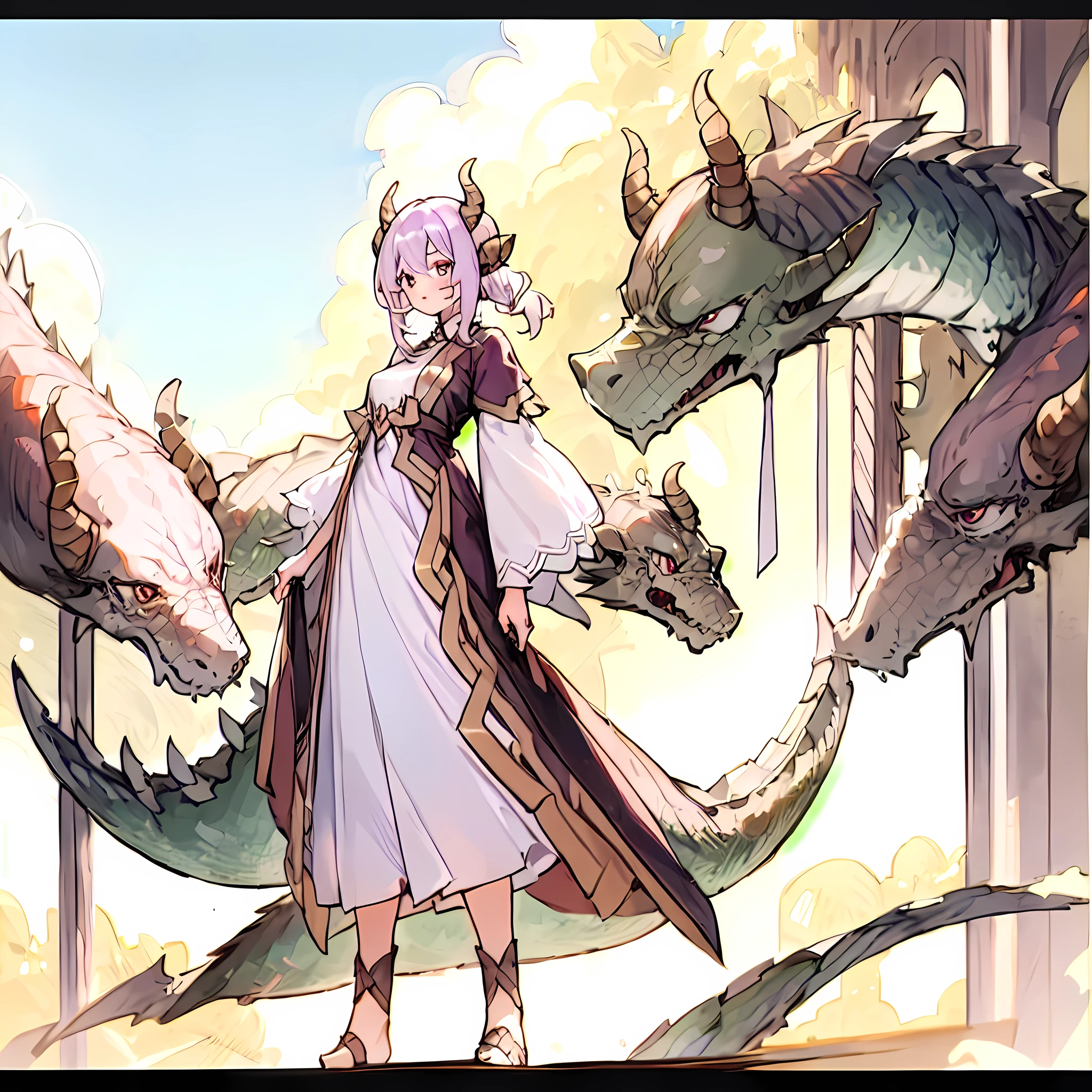 (1girl:1.5), solo, dragonian_head, dragonian_body, dragonian_hairstyle, dragonian_horns, dragonian_tail, standing, outdoors, 