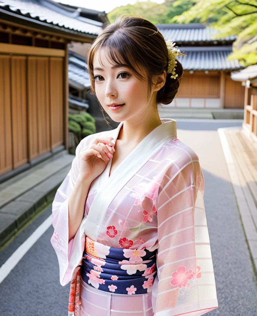  A woman wearing a see-through yukata