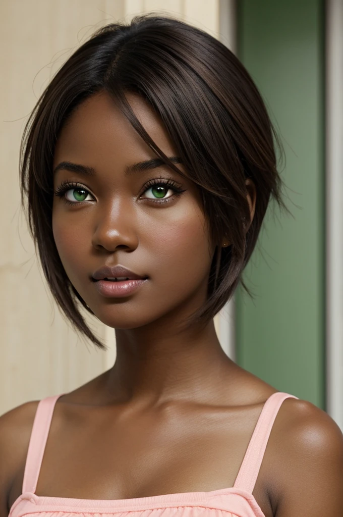 Anime girl with short hair engineer brown skin orange pupils