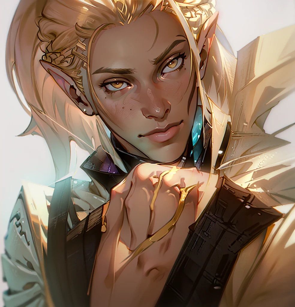 (Highest quality, masterpiece, Very detailedな, Very detailed, Exquisite, 16K,Full HD),No text,Golden Hair,zevran,male、White background