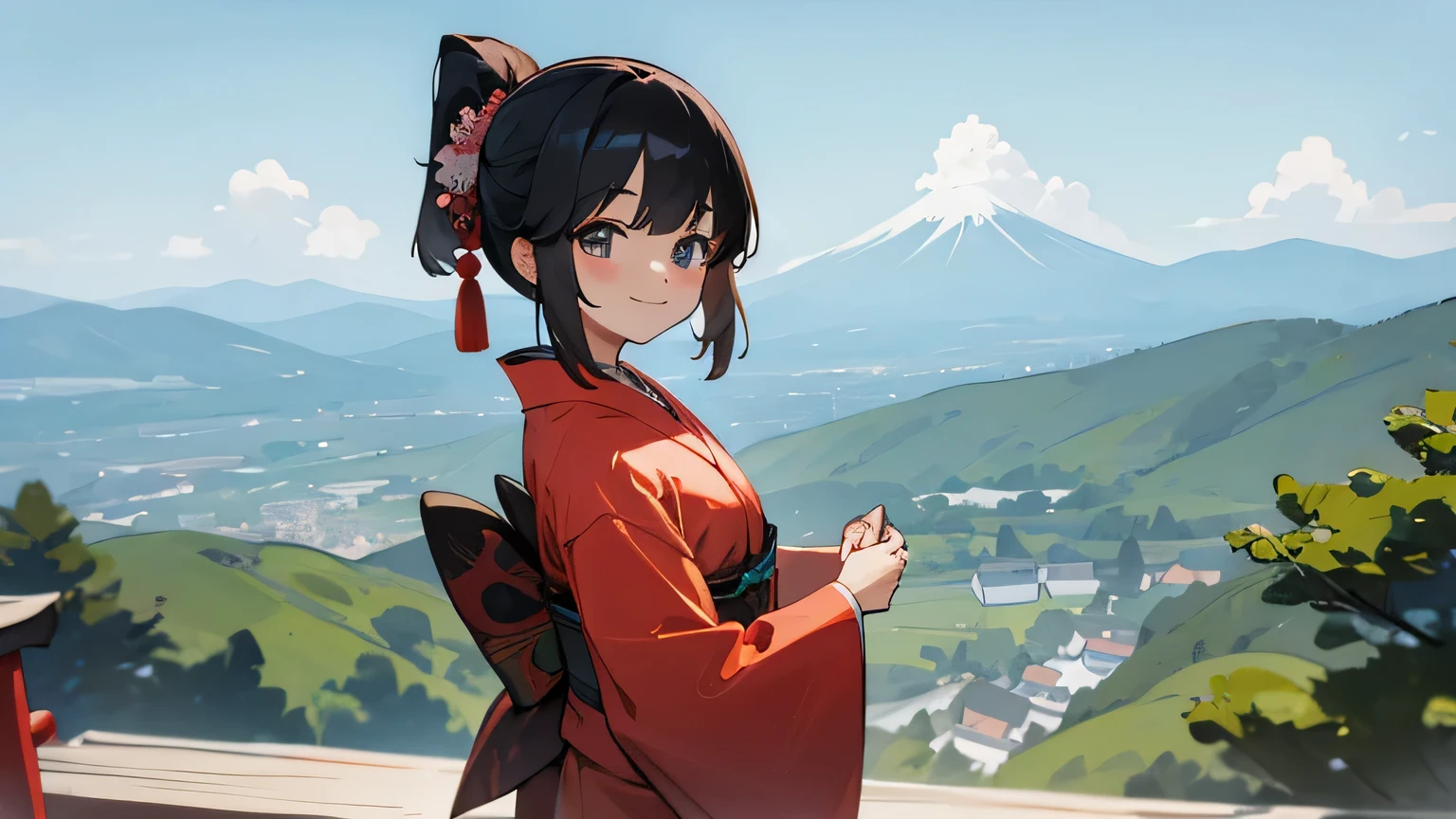 summer, Mountain, kimono, smile, Japanese Girl