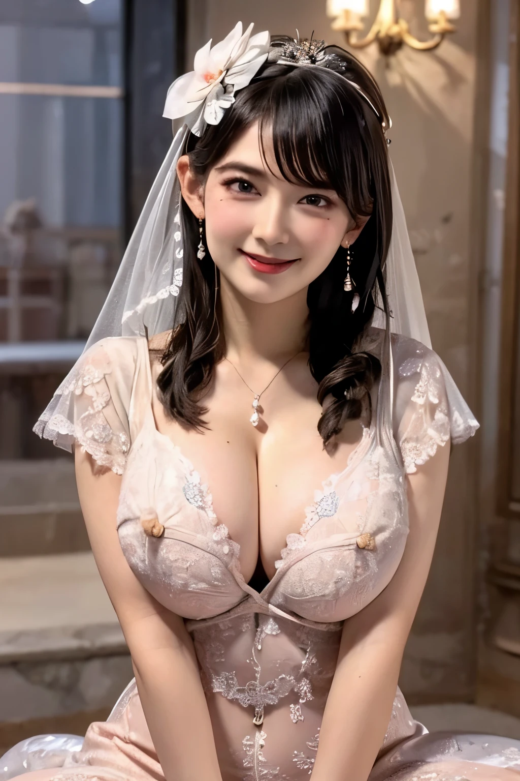 "Mature Woman,Slightly shorter than average height, like々Enhance your appearance、White and perfect skin, masutepiece, Best Quality, Illustration, Ultra-detailed, finely detail, hight resolution, 8K Wallpaper, Perfect dynamic composition, Beautiful detailed eyes, (naked:1.3), Random and cute hairstyles, large full breasts, Natural color lip,A big smile,(1 matured woman), ((milf:1.5)),(Saggy breasts:1.2),(blush:1.3),Peeing,(pubic hair:1.2),(Sweat:1.2),toilet,(spread legs:1.2),(smile, {{{1navel}}}, {{{{{2nipple}}}}},wedding dress