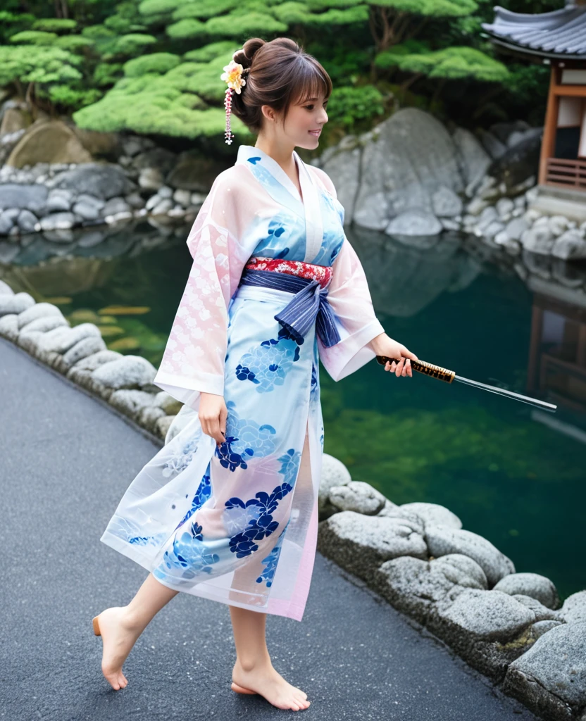 A woman wearing a see-through yukata、Shooting on the edge