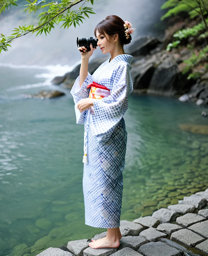 A woman wearing a see-through yukata、Shooting on the edge