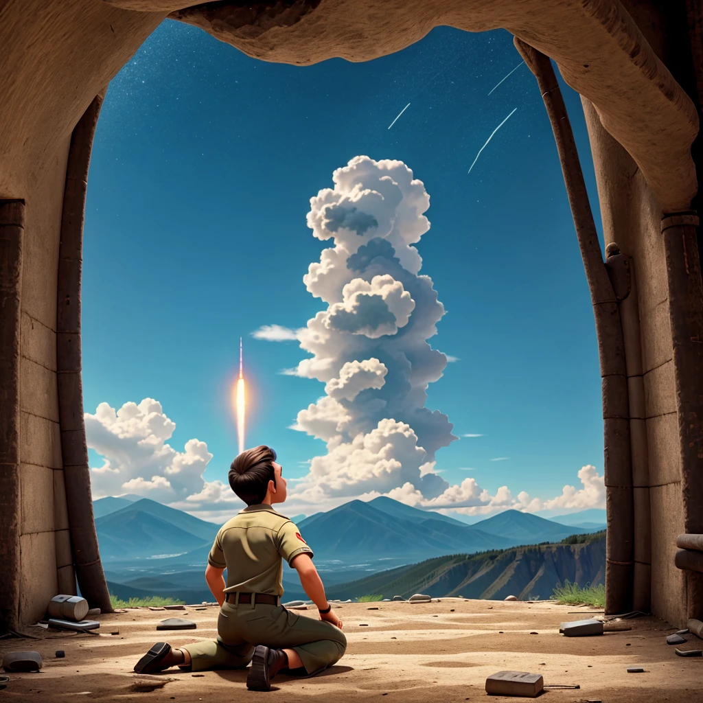Atomic bomb kneeling looking at god