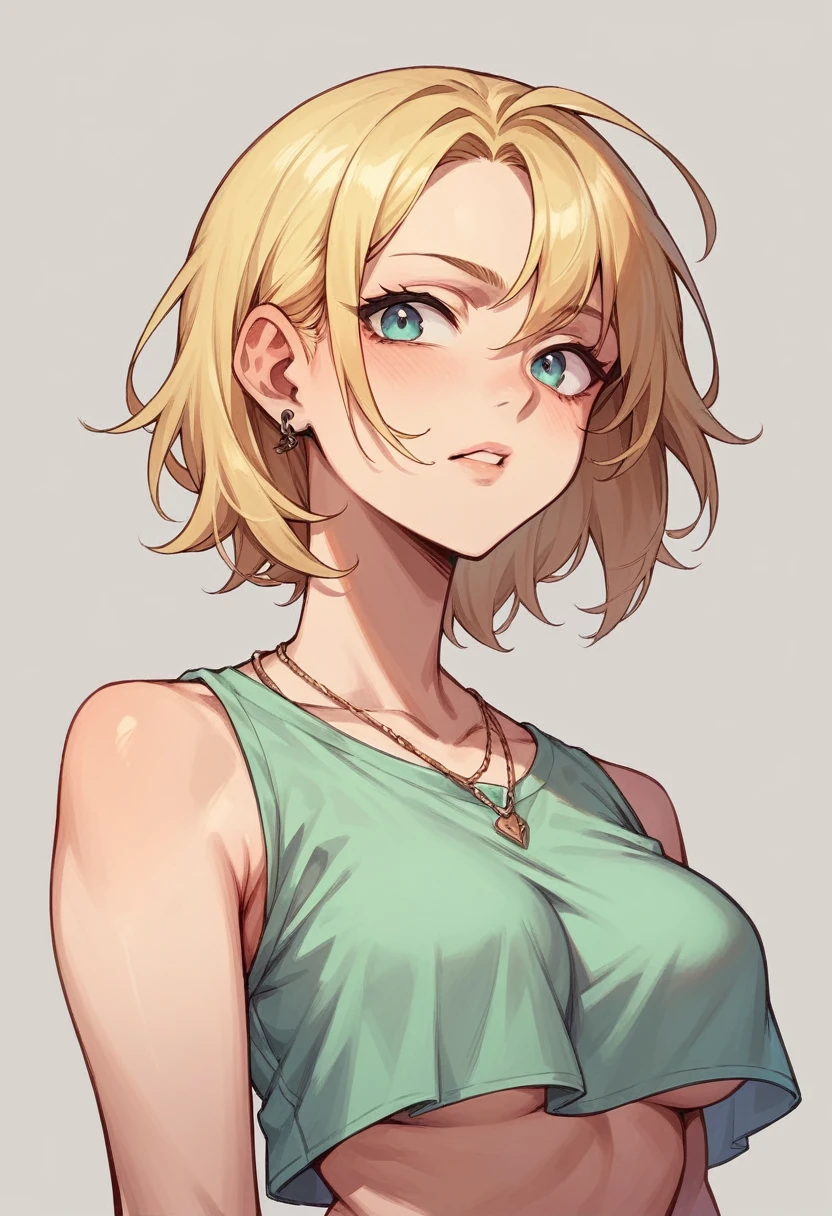 A blonde girl in a short outfit