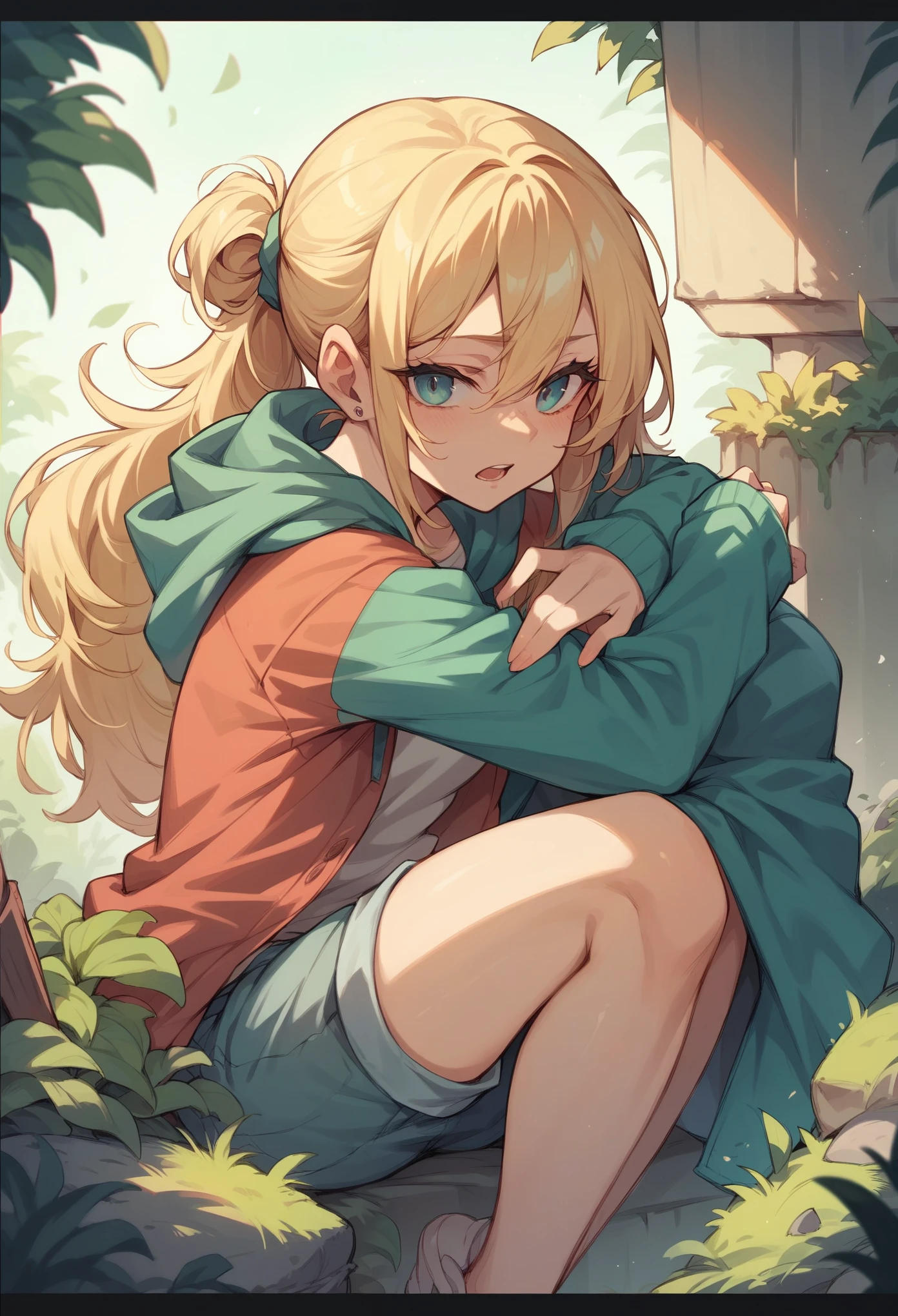 A blonde girl in a short outfit